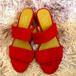 Velvet red 1 inch open toed heels